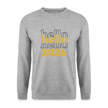 Hello 2026 Neues Jahr Neujahr Silvester Outfit - Unisex Pullover - Weißgrau meliert - Vorne - Alina (178cm) & Michal (187cm)