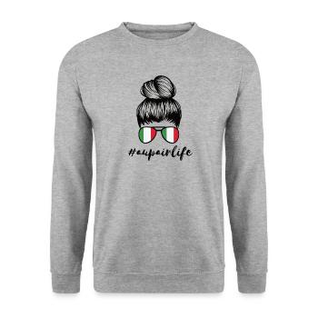Au Pair Italien Auslandsjahr Aupair #Aupairlife - Unisex Pullover - Weißgrau meliert - Vorne - Alina (178cm) & Michal (187cm)