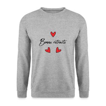 RETRAITE. RETRAITE. RETRAITEE. BONNE RETRAITE - Sweat-shirt Unisexe - gris chiné - Devant - Alina (178cm) & Michal (187cm)