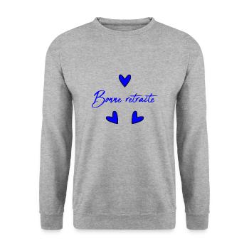 RETRAITE. RETRAITE. RETRAITEE. BONNE RETRAITE - Sweat-shirt Unisexe - gris chiné - Devant - Alina (178cm) & Michal (187cm)