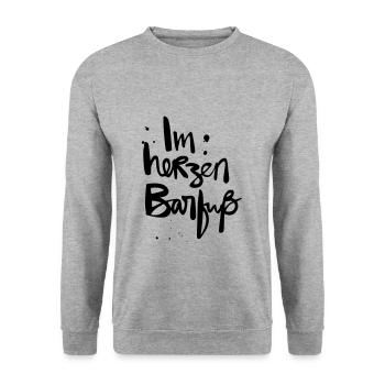 Im Herzen Barfuss Lustiger Sommer Spruch - Unisex Pullover - Weißgrau meliert - Vorne - Alina (178cm) & Michal (187cm)