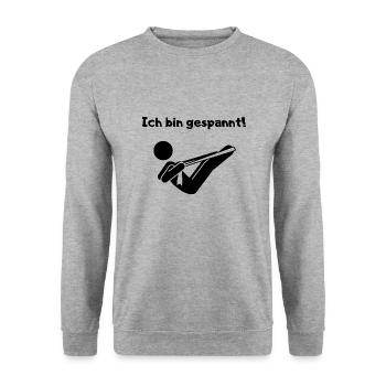 Ich bin gespannt - Dehnübungen - Fitnessübungen - Unisex Pullover - Weißgrau meliert - Vorne - Alina (178cm) & Michal (187cm)