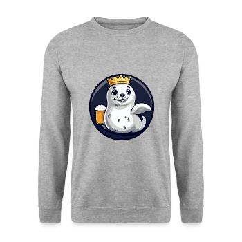 Robbe Tier Bier Comic - Unisex Pullover - Weißgrau meliert - Vorne - Alina (178cm) & Michal (187cm)