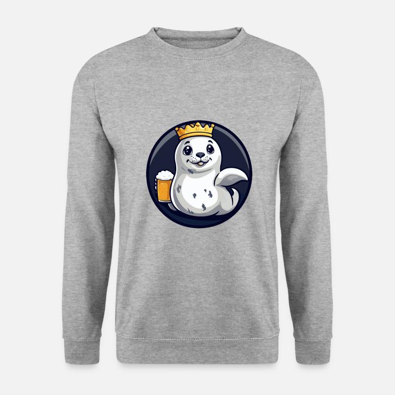 Robbe Tier Bier Comic - Unisex Pullover - Weißgrau meliert