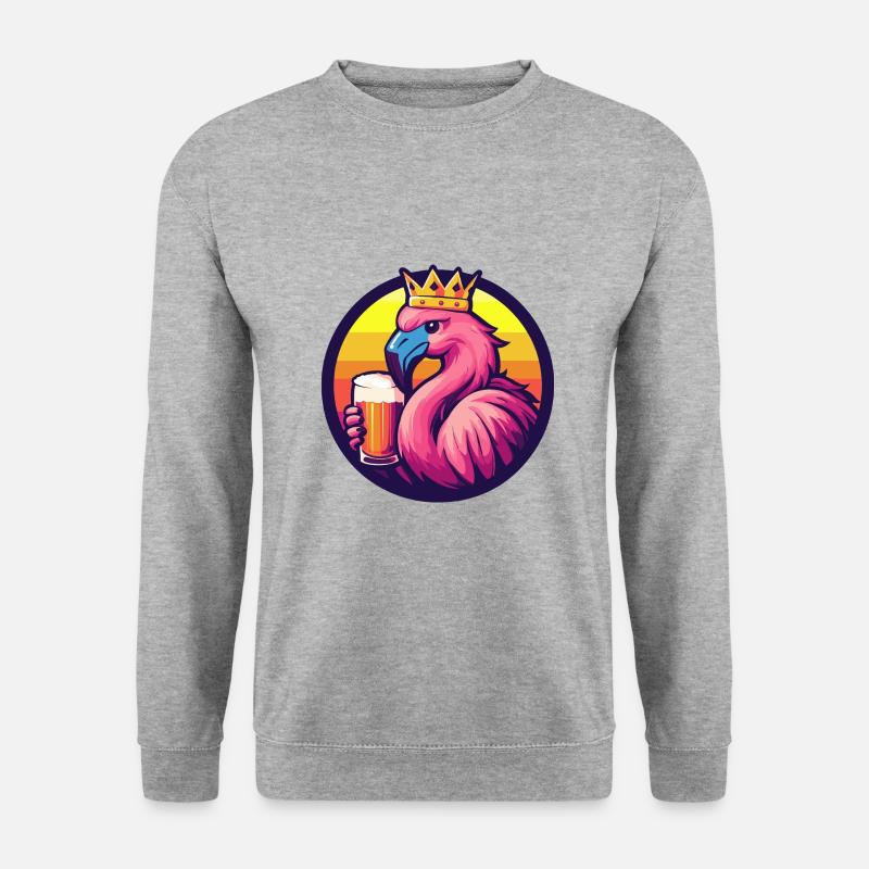 Flamingo Bier Comic - Unisex Pullover - Weißgrau meliert