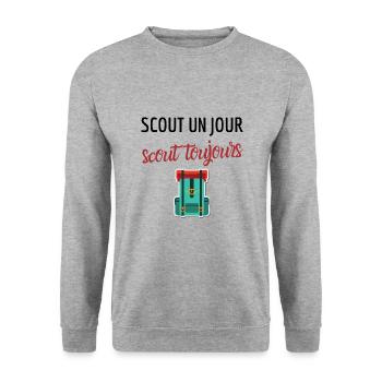 Scout un jour scout toujours - Cadeau Humour drole - Sweat-shirt Unisexe - gris chiné - Devant - Alina (178cm) & Michal (187cm)