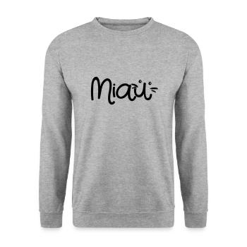 Miau Katzengesicht - Unisex Pullover - Weißgrau meliert - Vorne - Alina (178cm) & Michal (187cm)