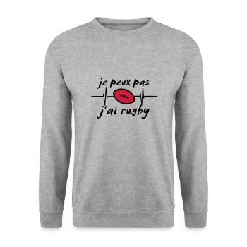 je peux pas j'ai rugby citation message - Sweat-shirt Unisexe - gris chiné - Devant - Alina (178cm) & Michal (187cm)