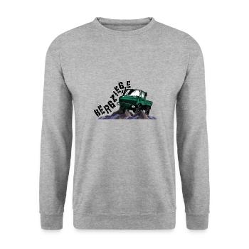 Bergziege - Unimog - Offroad - Oldtimer - Unisex Pullover - Weißgrau meliert - Vorne - Alina (178cm) & Michal (187cm)