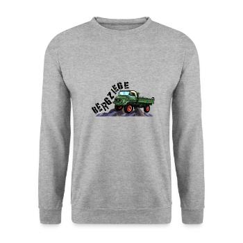 Bergziege - Unimog - Offroad - Oldtimer - Unisex Pullover - Weißgrau meliert - Vorne - Alina (178cm) & Michal (187cm)