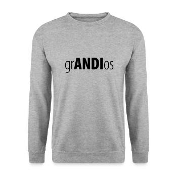 grANDIos – Andi Andreas Namensshirt - Unisex Pullover - Weißgrau meliert - Vorne - Alina (178cm) & Michal (187cm)