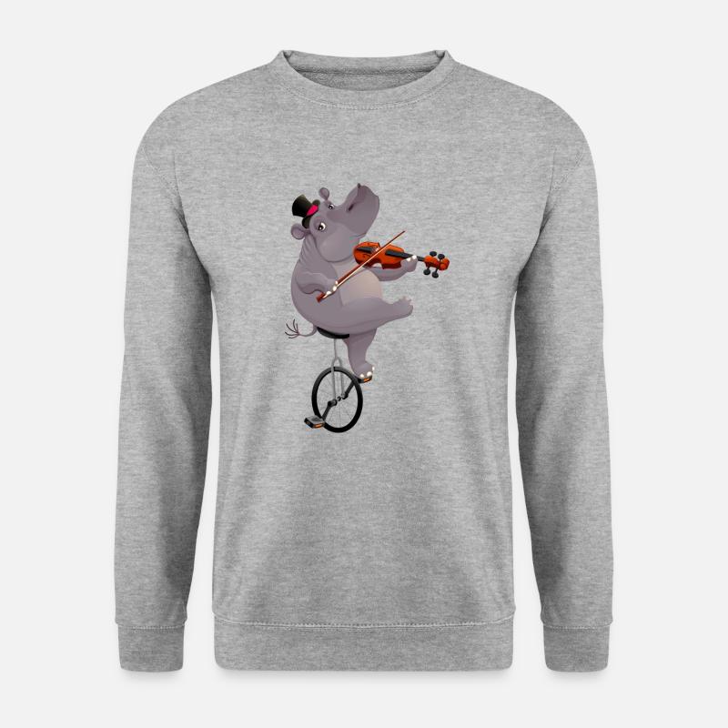 Nilpferd mit Einrad - Unisex Pullover - Weißgrau meliert