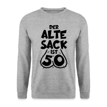 LUSTIG 50 JAHRE ALTER SACK 50. GEBURTSTAG - Unisex Pullover - Weißgrau meliert - Vorne - Alina (178cm) & Michal (187cm)