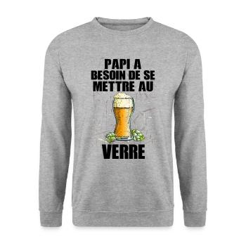 Papi a besoin de se mettre aux verres Apéritif - Sweat-shirt Unisexe - gris chiné - Devant - Alina (178cm) & Michal (187cm)