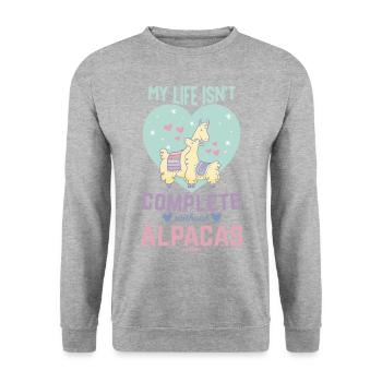 My Life Isn´t Complete Without Alpacas - Unisex Pullover - Weißgrau meliert - Vorne - Alina (178cm) & Michal (187cm)