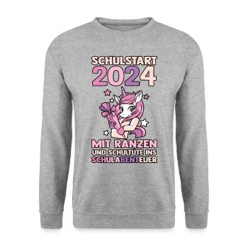 1. Klasse Schulkind Schulanfang Einschulung - Unisex Pullover - Weißgrau meliert - Vorne - Alina (178cm) & Michal (187cm)