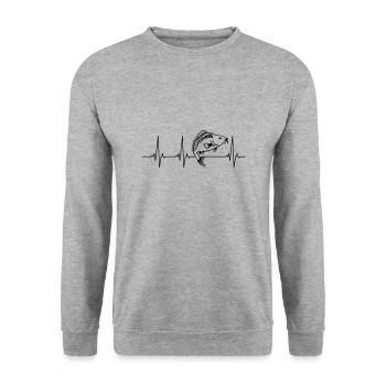 Karpfen Angeln - Unisex Pullover - Weißgrau meliert - Vorne - Alina (178cm) & Michal (187cm)