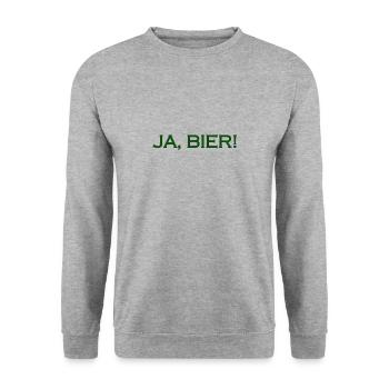 JA BIER grüne Schrift - Unisex Pullover - Weißgrau meliert - Vorne - Alina (178cm) & Michal (187cm)