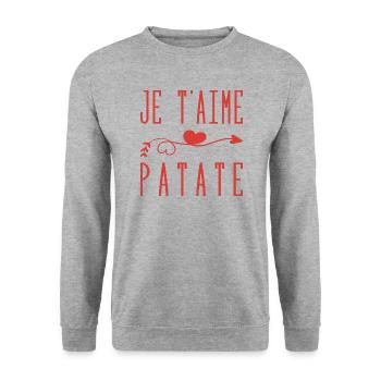 Je T aime Patate Bisous - Sweat-shirt Unisexe - gris chiné - Devant - Alina (178cm) & Michal (187cm)
