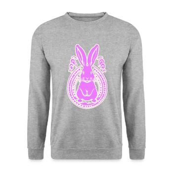 pink pinker Osterhase Hase - Unisex Pullover - Weißgrau meliert - Vorne - Alina (178cm) & Michal (187cm)