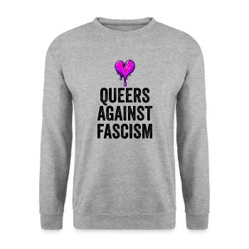 Queers against fascism - Unisex Pullover - Weißgrau meliert - Vorne - Alina (178cm) & Michal (187cm)
