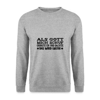 Als Gott mich schuf [black] - Unisex Pullover - Weißgrau meliert - Vorne - Alina (178cm) & Michal (187cm)