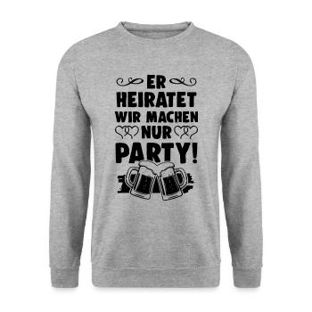 Er Heiratet Wir machen Party - Unisex Pullover - Weißgrau meliert - Vorne - Alina (178cm) & Michal (187cm)
