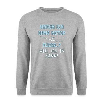 warum ich ohne motor fliege - Unisex Pullover - Weißgrau meliert - Vorne - Alina (178cm) & Michal (187cm)