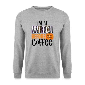 Ich bin eine Hexe vor dem Kaffee - Unisex Pullover - Weißgrau meliert - Vorne - Alina (178cm) & Michal (187cm)