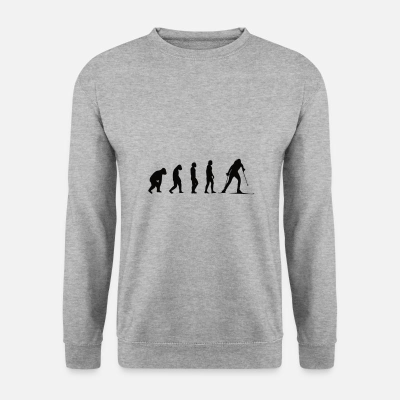 Ski fahren Evolution Ski Skifahren Skifahrer Skier - Unisex Pullover - Weißgrau meliert