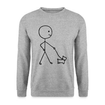 Funny Stickman walking with a Dog - Unisex Pullover - Weißgrau meliert - Vorne - Alina (178cm) & Michal (187cm)