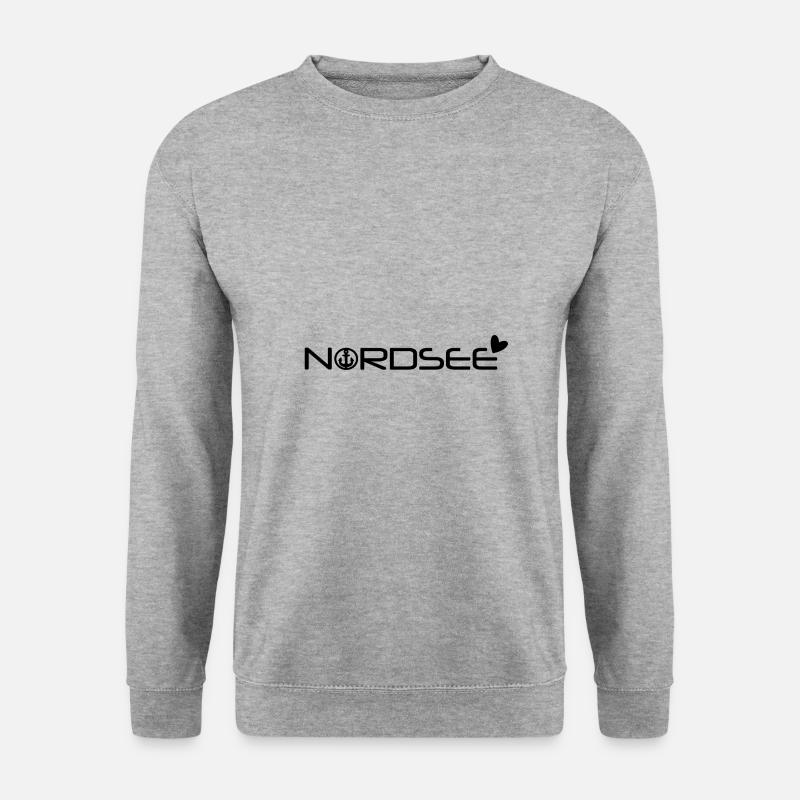 Nordsee mit Anker und Herz [black] - Unisex Pullover - Weißgrau meliert