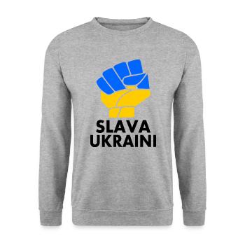 Ukraine - Unisex Pullover - Weißgrau meliert - Vorne - Alina (178cm) & Michal (187cm)