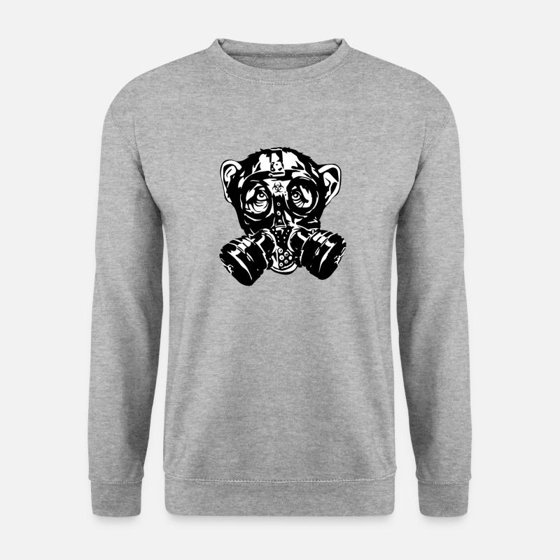 Affe mit Gasmaske als Geschenk - Unisex Pullover - Weißgrau meliert