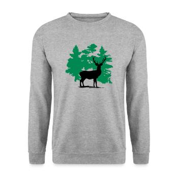 Hirsch - Deer - Unisex Pullover - Weißgrau meliert - Vorne - Alina (178cm) & Michal (187cm)