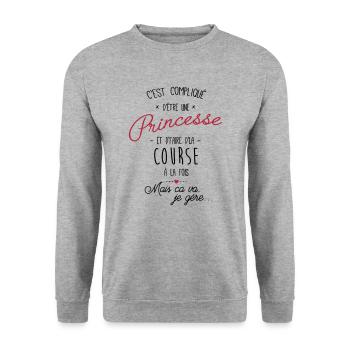 Princesse et Course - Sweat-shirt Unisexe - gris chiné - Devant - Alina (178cm) & Michal (187cm)