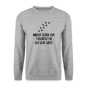 andere gehen zum therapeuten ich gehe gassi - Unisex Pullover - Weißgrau meliert - Vorne - Alina (178cm) & Michal (187cm)