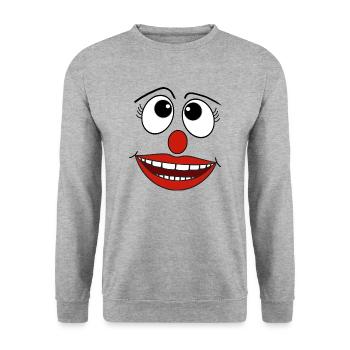 Clown Lachendes Gesicht Karneval Fasching Kostüm - Unisex Pullover - Weißgrau meliert - Vorne - Alina (178cm) & Michal (187cm)