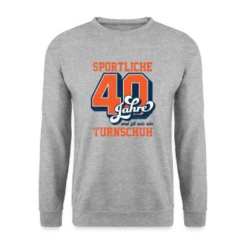 Sportliche 40 Jahre und fit wie ein Turnschuh - Unisex Pullover - Weißgrau meliert - Vorne - Alina (178cm) & Michal (187cm)