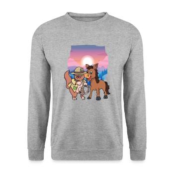 Grim, Cat, Wild West, Cats, Rider, Rider - Unisex Sweatshirt - salt & pepper - Front - Alina (178cm) & Michal (187cm)