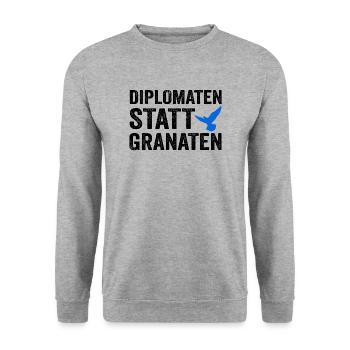 Diplomaten statt Granaten - Unisex Pullover - Weißgrau meliert - Vorne - Alina (178cm) & Michal (187cm)