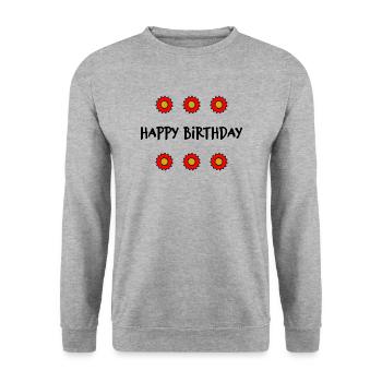 ALLES GUTE ZUM GEBURTSTAG. ALLES GUTE ZUM GEBURTSTAG. JAHRESTAG. - Unisex Pullover - Weißgrau meliert - Vorne - Alina (178cm) & Michal (187cm)