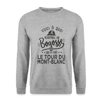 Bogosse trail ultra trail running Mont Blanc - Sweat-shirt Unisexe - gris chiné - Devant - Alina (178cm) & Michal (187cm)