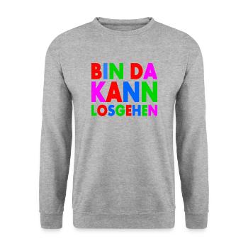 BIN DA KANN LOSGEHEN - Unisex Pullover - Weißgrau meliert - Vorne - Alina (178cm) & Michal (187cm)