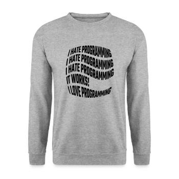 Je déteste la programmation, ça marche, j’aime programmer - Sweat-shirt Unisexe - gris chiné - Devant - Alina (178cm) & Michal (187cm)