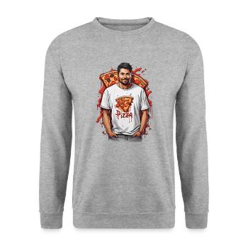 Pizza-Liebhaber - Unisex Pullover - Weißgrau meliert - Vorne - Alina (178cm) & Michal (187cm)