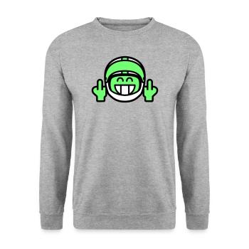 Emoticon Grin with motorcycle helmet & stinky finger - Unisex Sweatshirt - salt & pepper - Front - Alina (178cm) & Michal (187cm)