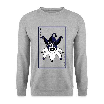 Joker Karte Poker Halloween dreifarbig Clown - Unisex Pullover - Weißgrau meliert - Vorne - Alina (178cm) & Michal (187cm)