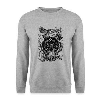 Vikings, Corbeaux d’Odin, Hugin et Munin, Dark - Sweat-shirt Unisexe - gris chiné - Devant - Alina (178cm) & Michal (187cm)