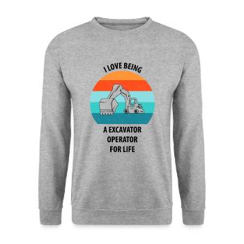 Bagger Baggerfahrer Baggerwagen - Unisex Pullover - Weißgrau meliert - Vorne - Alina (178cm) & Michal (187cm)